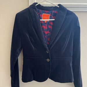 💜ModCloth midnight blue velvet blazer with cat liner Size L Pockets
